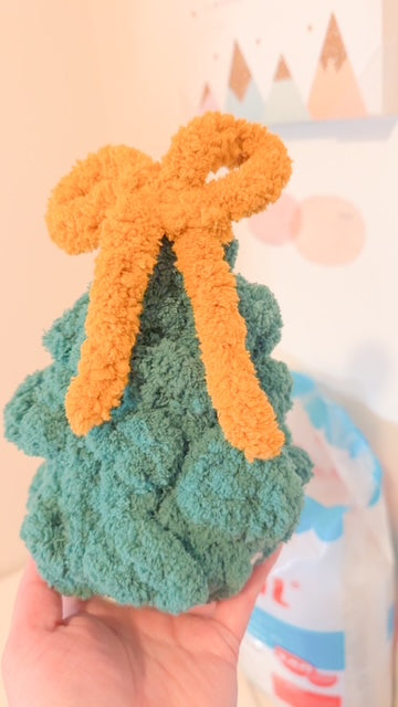 Hand knitted Chunky Christmas Tree - Green with yellow bow