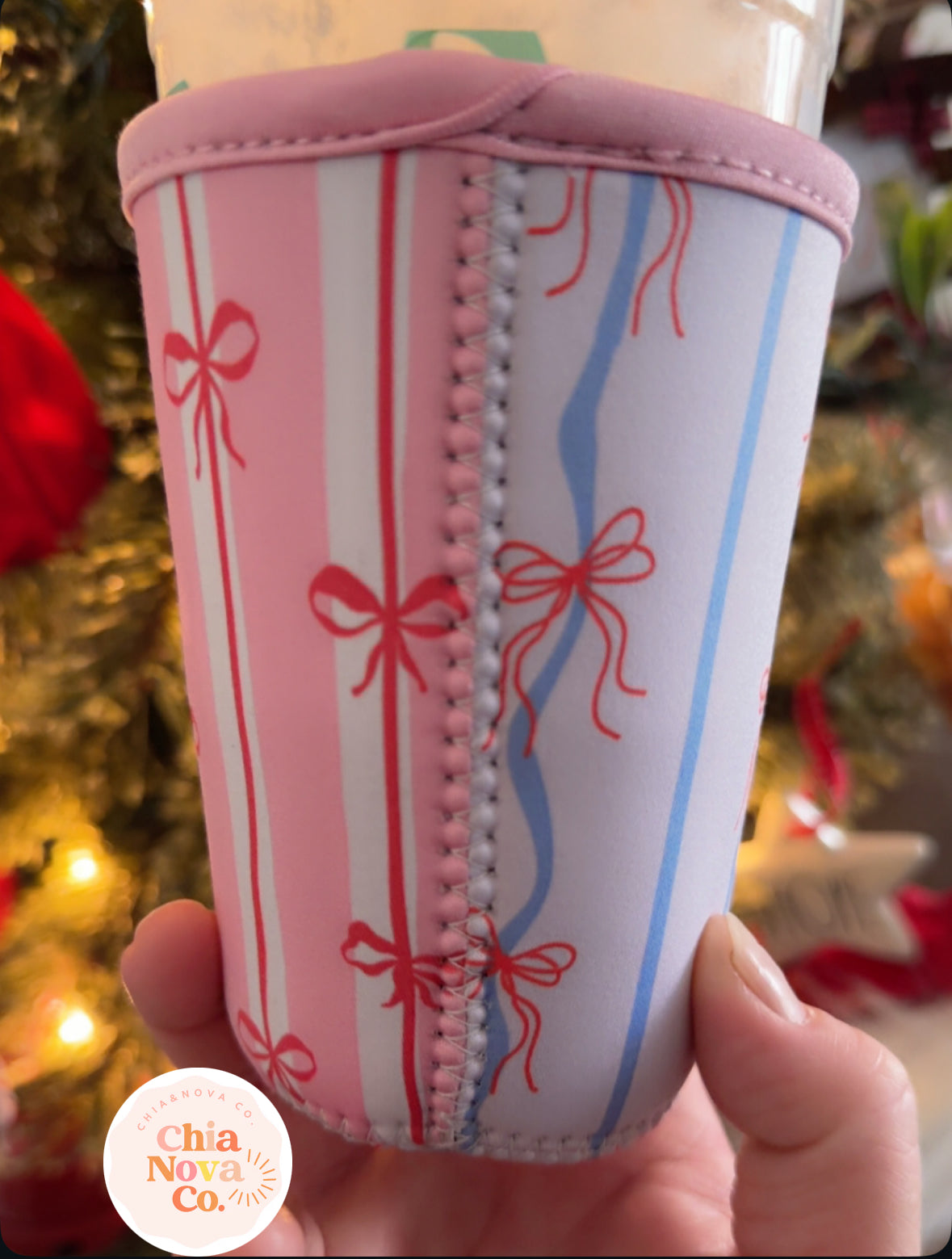 Stripe Bow Iced Coffee Coozie