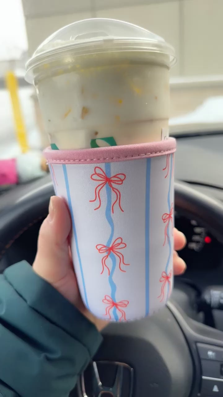 Stripe Bow Iced Coffee Coozie